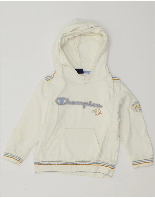 CHAMPION Boys Graphic Hoodie Jumper 3-4 Years 2XS White Cotton