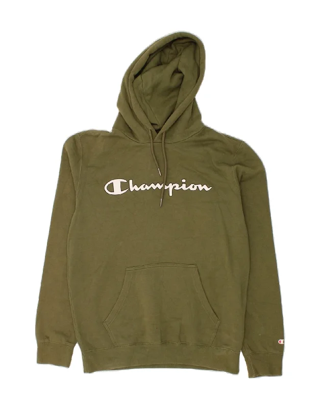 CHAMPION Mens Graphic Hoodie Jumper Medium Green Cotton