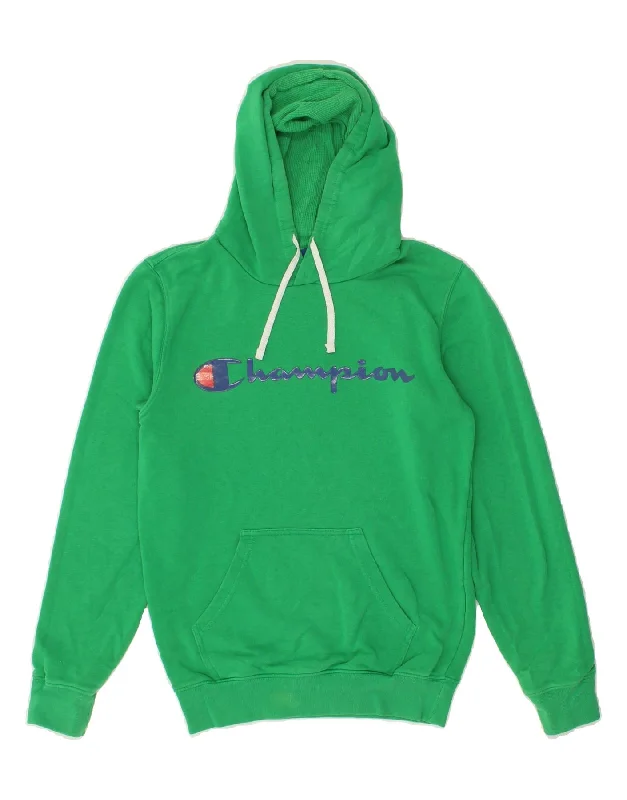 CHAMPION Mens Graphic Hoodie Jumper XS Green Cotton Hoodie with Hem Elastic Stretchable Comfortable CHAMPION Mens Graphic Hoodie Jumper XS Green Cotton Hoodie with Hem Elastic Stretchable Comfortable