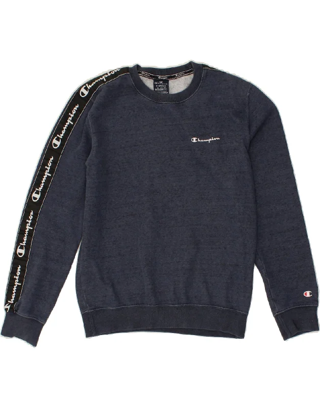 CHAMPION Mens Graphic Sweatshirt Jumper XS Navy Blue Cotton Hoodie with Turtle Neck Cozy Winter CHAMPION Mens Graphic Sweatshirt Jumper XS Navy Blue Cotton Hoodie with Turtle Neck Cozy Winter