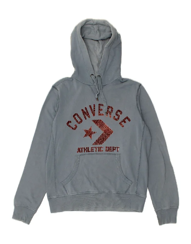 CONVERSE Mens Graphic Hoodie Jumper Small Blue Cotton Hoodie with Rolled Sleeves Casual Relaxed CONVERSE Mens Graphic Hoodie Jumper Small Blue Cotton Hoodie with Rolled Sleeves Casual Relaxed