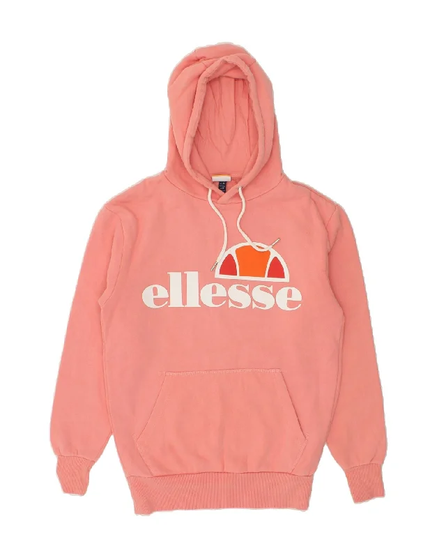 ELLESSE Womens Graphic Hoodie Jumper UK 10 Small Pink Cotton