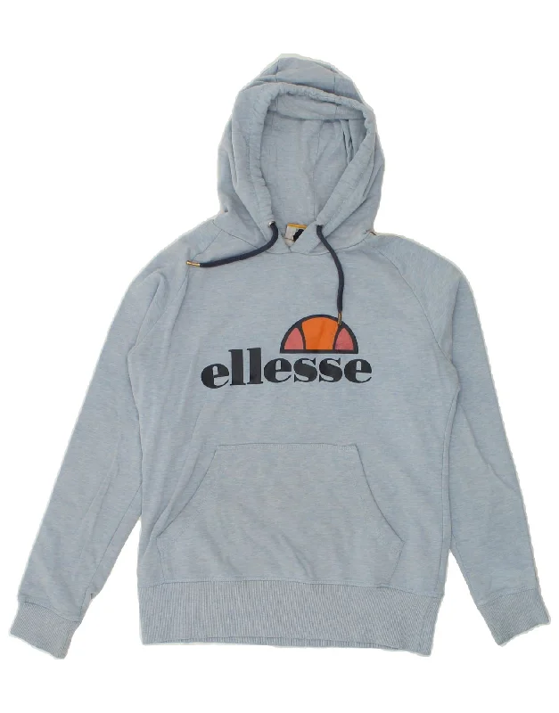 ELLESSE Womens Graphic Hoodie Jumper UK 12 Medium Blue Cotton