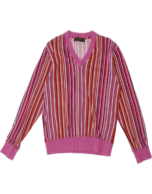 ETRO Mens Sweatshirt Jumper Medium Pink Striped Cotton