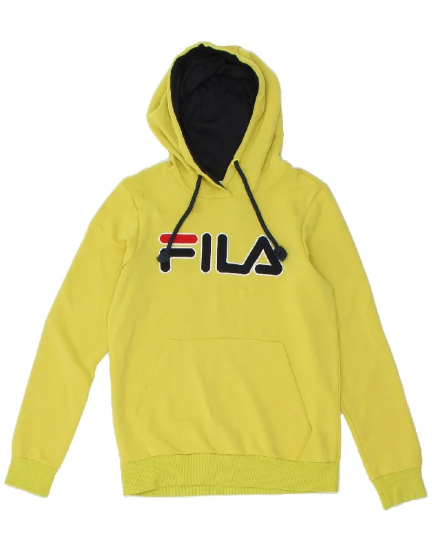 FILA Mens Graphic Hoodie Jumper Small Yellow Cotton