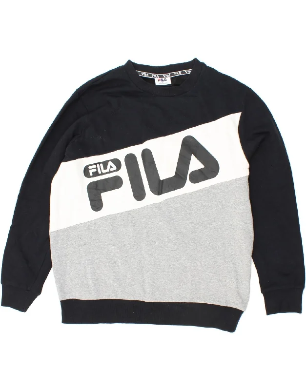 FILA Mens Graphic Sweatshirt Jumper Large Black Colourblock Cotton