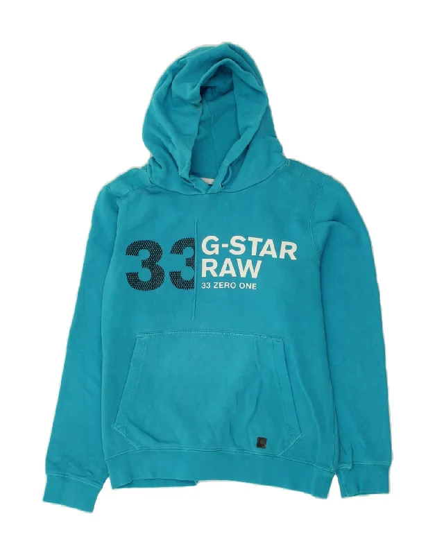 G-STAR Womens Graphic Hoodie Jumper UK 16 Large Blue Cotton Hoodie with Metallic Shiny Futuristic