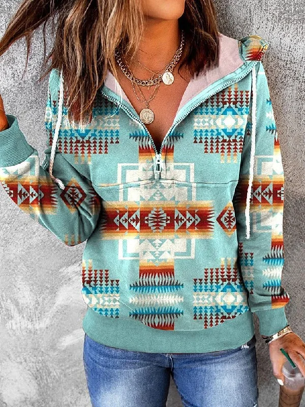 Global Print Hoodie Hoodie with Zipper Versatile Modern