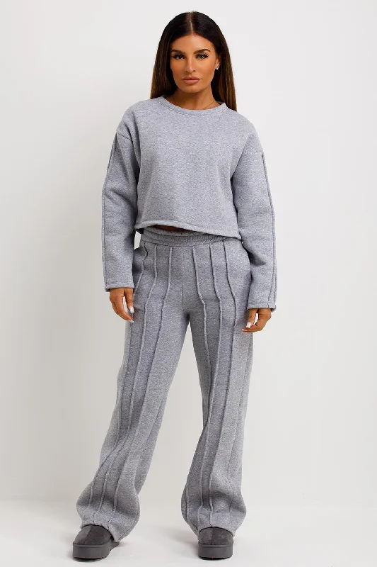 Grey Tracksuit Joggers And Sweatshirt With Seam Detail