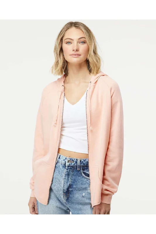 Independent Trading Co. Womens California Wave Wash Full Zip Hooded Sweatshirt Hoodie - Blush Pink