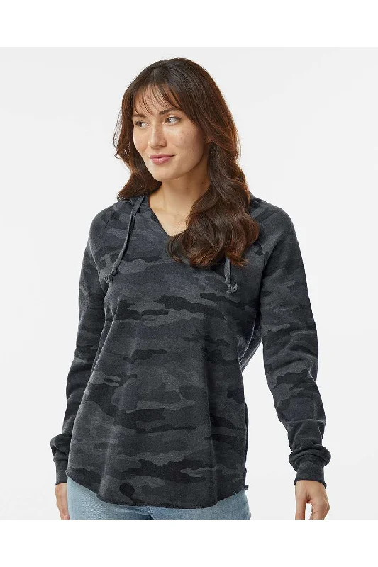 Independent Trading Co. Womens California Wave Wash Hooded Sweatshirt Hoodie - Heather Black Camo