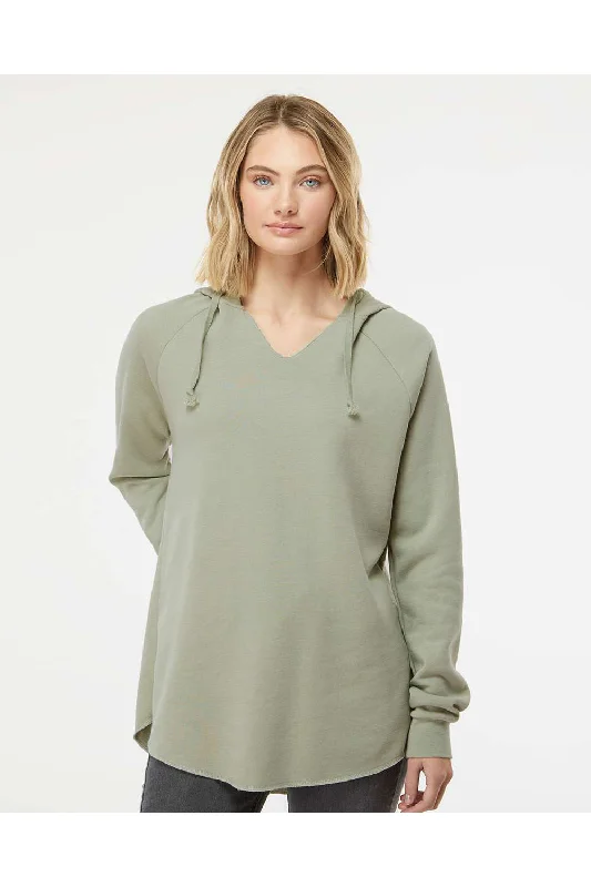 Independent Trading Co. Womens California Wave Wash Hooded Sweatshirt Hoodie - Sage Green