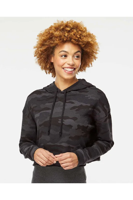 Independent Trading Co. Womens Crop Hooded Sweatshirt Hoodie - Black Camo