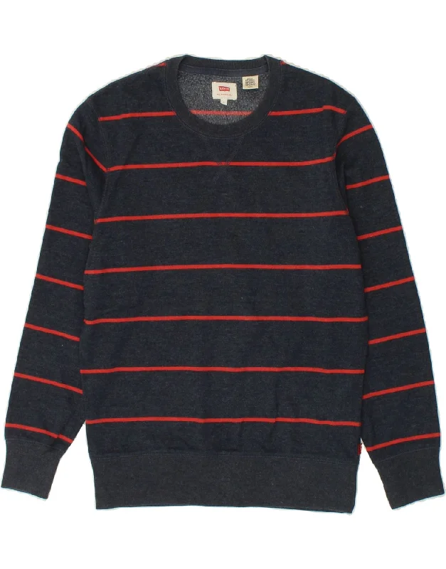 LEVI'S Mens Sweatshirt Jumper Small Navy Blue Striped Cotton Hoodie with Fur Luxurious Winter LEVI'S Mens Sweatshirt Jumper Small Navy Blue Striped Cotton Hoodie with Fur Luxurious Winter
