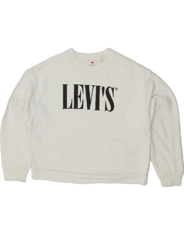 LEVI'S Womens Oversized Crop Graphic Sweatshirt Jumper UK 10 Small White Hoodie with Fur Luxurious Winter LEVI'S Womens Oversized Crop Graphic Sweatshirt Jumper UK 10 Small White Hoodie with Fur Luxurious Winter