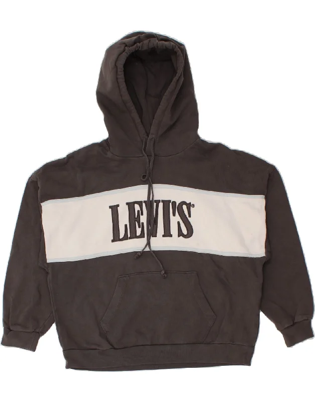 LEVI'S Womens Oversized Graphic Hoodie Jumper UK 10 Small Grey Colourblock Hoodie with Drawstring Waist Adjustable Fitted LEVI'S Womens Oversized Graphic Hoodie Jumper UK 10 Small Grey Colourblock Hoodie with Drawstring Waist Adjustable Fitted