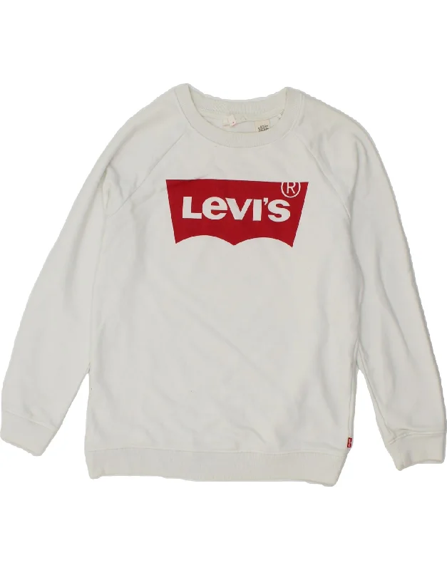 LEVI'S Womens Oversized Graphic Sweatshirt Jumper UK 6 XS White Cotton