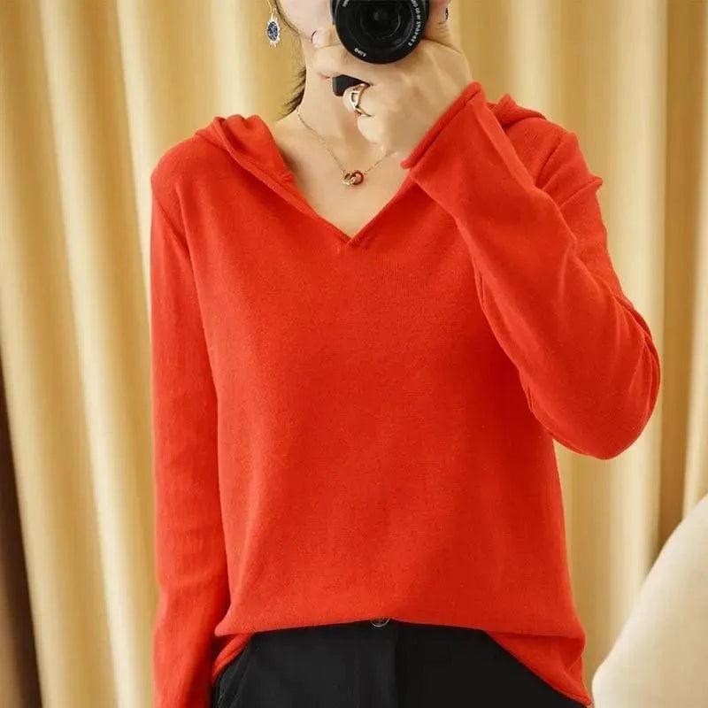 Knitwear Solid Color V-neck Long-sleeved Hoodie Bottoming Hoodie with Velcro Closure Adjustable Secure Knitwear Solid Color V-neck Long-sleeved Hoodie Bottoming Hoodie with Velcro Closure Adjustable Secure