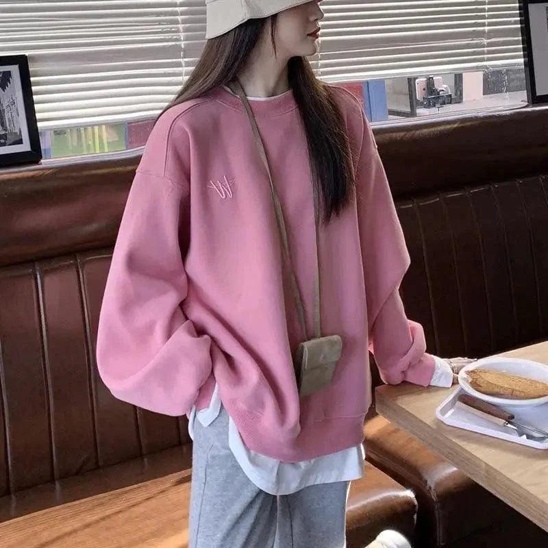 Korean Version Of Loose Thin Spring Fake Two Pieces Hoodie Hoodie with Neon Bright Vibrant Korean Version Of Loose Thin Spring Fake Two Pieces Hoodie Hoodie with Neon Bright Vibrant