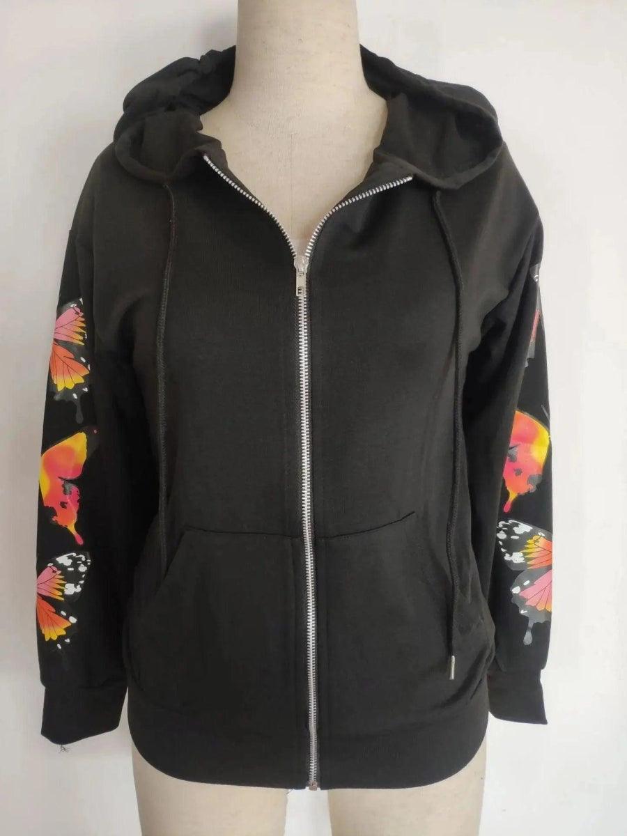 Printed Color Big Butterfly Casual Hooded Sweatshirt Hoodie with Elastic Cuffs Stretchable Comfortable Printed Color Big Butterfly Casual Hooded Sweatshirt Hoodie with Elastic Cuffs Stretchable Comfortable