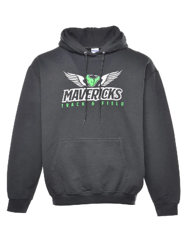 Mavericks Black & Green Printed Hoodie - L