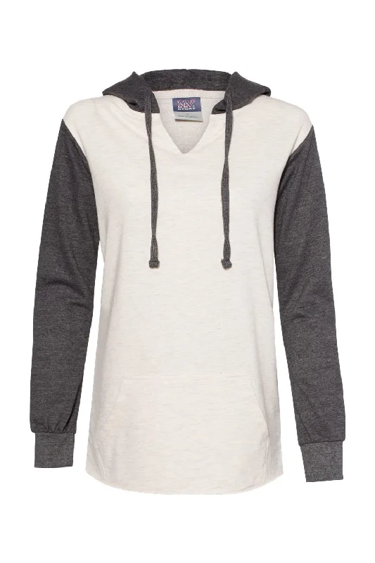 MV Sport Womens French Terry Colorblock Hooded Sweatshirt Hoodie - Charcoal Grey/Oatmeal - NEW