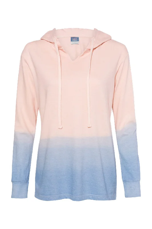 MV Sport Womens French Terry Ombre Hooded Sweatshirt Hoodie - Cameo Pink/Stonewash Blue - NEW