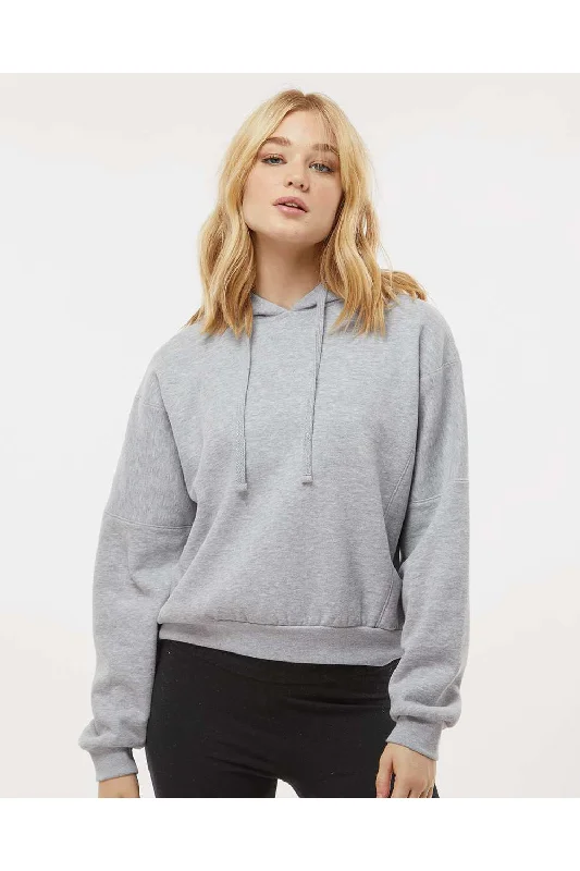 MV Sport Womens Sueded Fleece Crop Hooded Sweatshirt Hoodie - Heather Grey - NEW