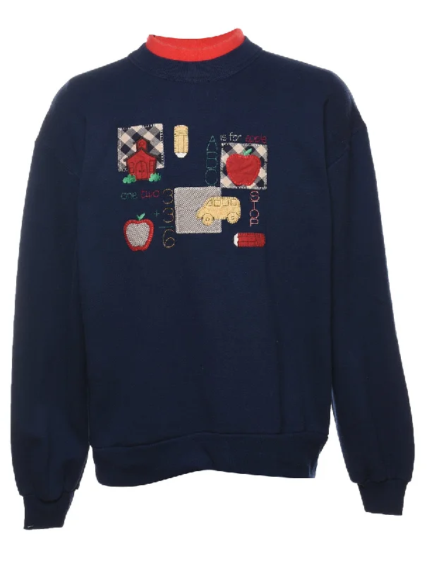 Navy 1990s Embroidered Sweatshirt - L