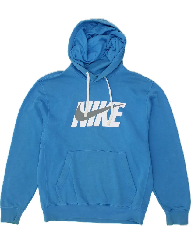 NIKE Mens Graphic Hoodie Jumper Small Blue Cotton