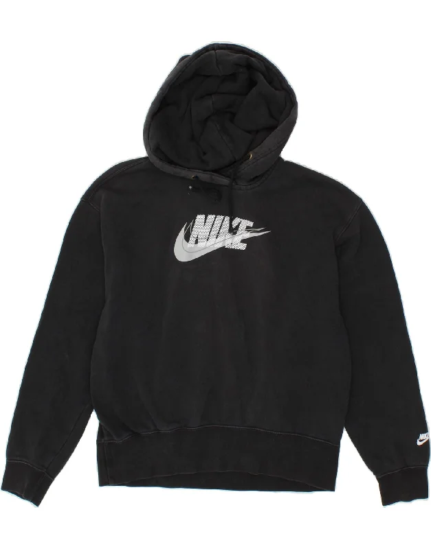NIKE Womens Oversized Graphic Hoodie Jumper UK 6 XS Black Cotton Hoodie with Color Block Contrast Stylish NIKE Womens Oversized Graphic Hoodie Jumper UK 6 XS Black Cotton Hoodie with Color Block Contrast Stylish