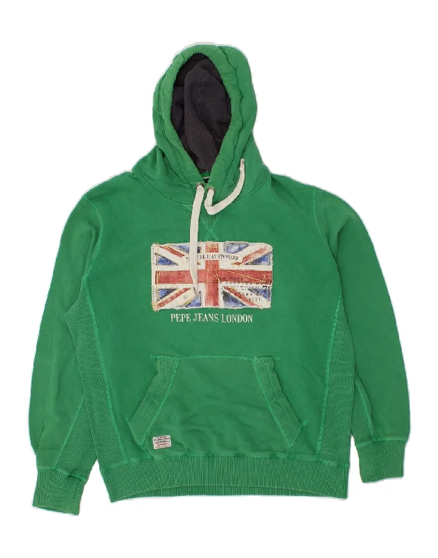PEPE JEANS Mens Regular Fit Graphic Hoodie Jumper Large Green Cotton Hoodie with Hem Embroidery Detailed Premium PEPE JEANS Mens Regular Fit Graphic Hoodie Jumper Large Green Cotton Hoodie with Hem Embroidery Detailed Premium