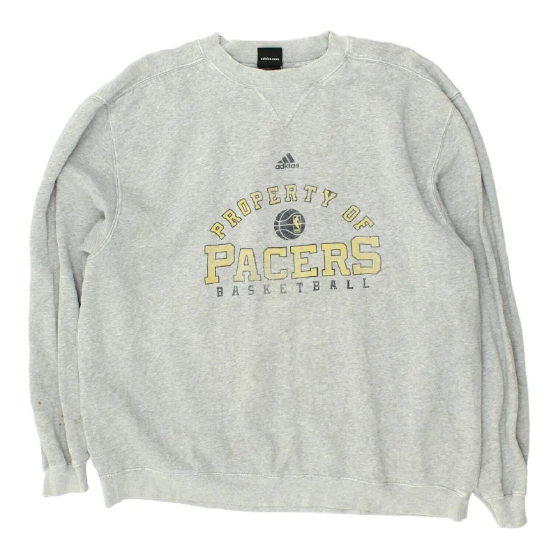 Property Of Indiana Pacers Basketball Adidas Mens Grey Sweatshirt | Vintage NBA Hoodie with Side Slits Relaxed Casual Property Of Indiana Pacers Basketball Adidas Mens Grey Sweatshirt | Vintage NBA Hoodie with Side Slits Relaxed Casual