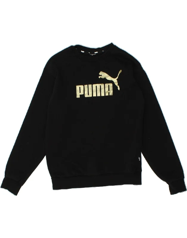 PUMA Girls Graphic Sweatshirt Jumper 12-13 Years Black Cotton Hoodie with Applique Textured Unique PUMA Girls Graphic Sweatshirt Jumper 12-13 Years Black Cotton Hoodie with Applique Textured Unique