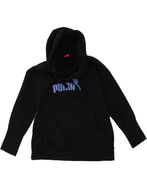 PUMA Womens Graphic Hoodie Jumper UK 8 Small Black Hoodie with Rolled Sleeves Casual Relaxed PUMA Womens Graphic Hoodie Jumper UK 8 Small Black Hoodie with Rolled Sleeves Casual Relaxed