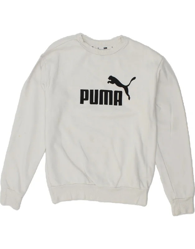 PUMA Womens Oversized Graphic Sweatshirt Jumper UK 2 2XS White Cotton