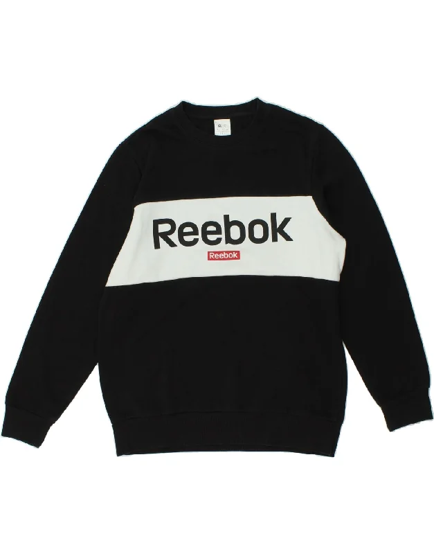 REEBOK Mens Graphic Sweatshirt Jumper Large Black Colourblock Cotton