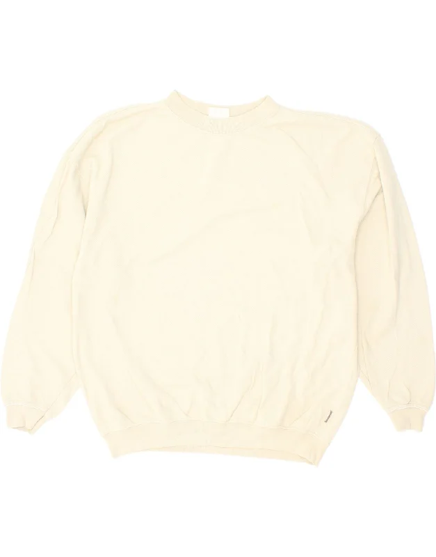 REEBOK Womens Oversized Sweatshirt Jumper UK 16 Large Off White Hoodie with Hem Frayed Vintage Worn REEBOK Womens Oversized Sweatshirt Jumper UK 16 Large Off White Hoodie with Hem Frayed Vintage Worn