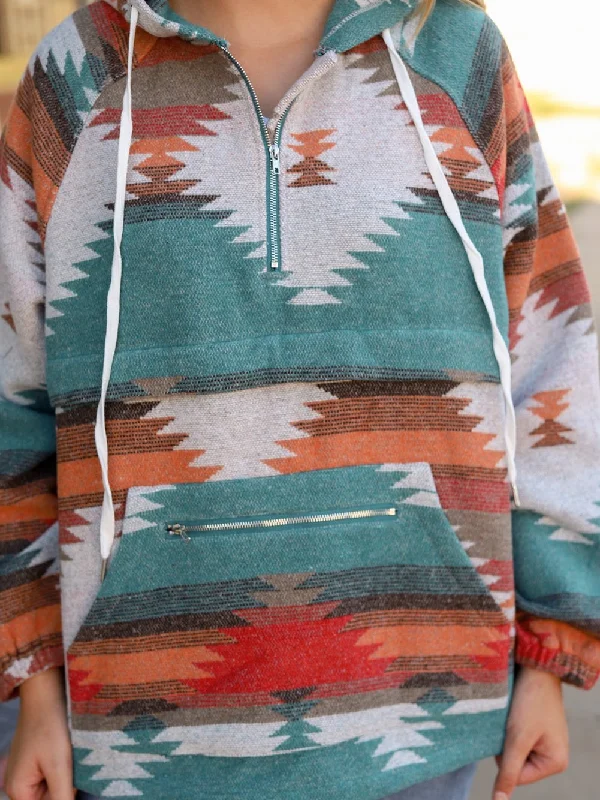 Southwest Print Half-Zip Hoodie Hoodie with Relaxed Fit Easy Casual