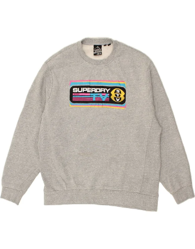 SUPERDRY Womens Graphic Sweatshirt Jumper UK 14 Large Grey Cotton