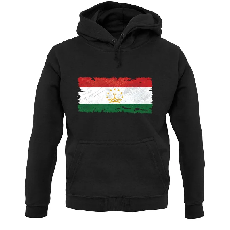Tajikistan Grunge Style Flag Unisex Hoodie Hoodie with Side Slits Relaxed Casual