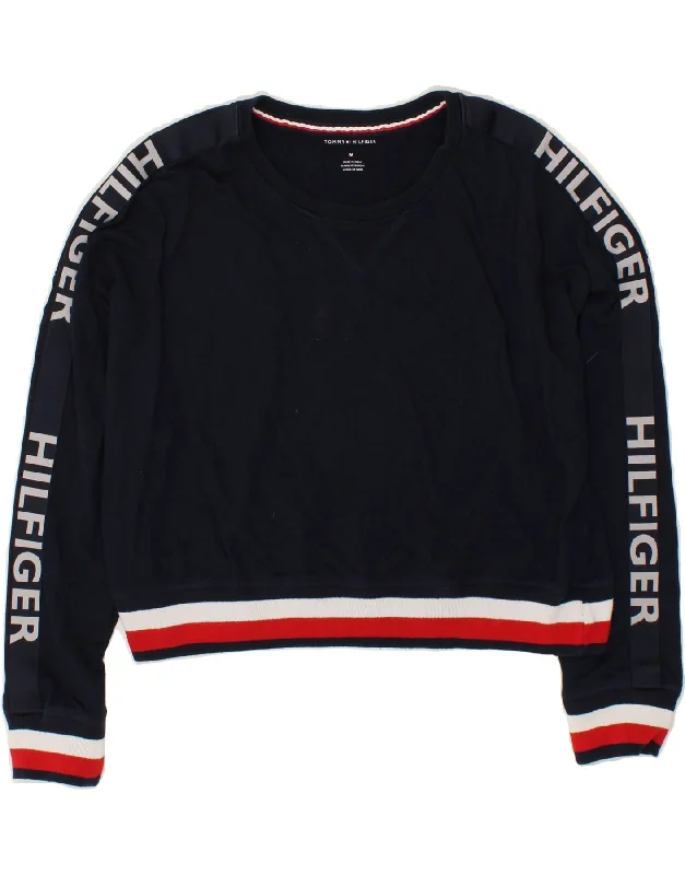 TOMMY HILFIGER Womens Graphic Sweatshirt Jumper UK 14 Medium Navy Blue Hoodie with Drawcord Adjustable Secure TOMMY HILFIGER Womens Graphic Sweatshirt Jumper UK 14 Medium Navy Blue Hoodie with Drawcord Adjustable Secure