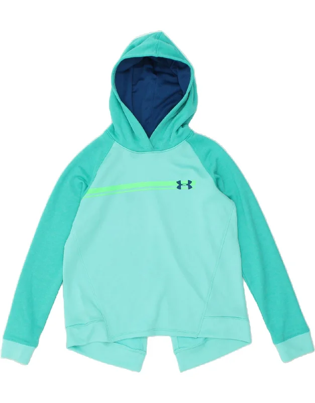 UNDER ARMOUR Girls Hoodie Jumper 12-13 Years Large Blue Colourblock Hoodie with Patch Decorative Personalized UNDER ARMOUR Girls Hoodie Jumper 12-13 Years Large Blue Colourblock Hoodie with Patch Decorative Personalized