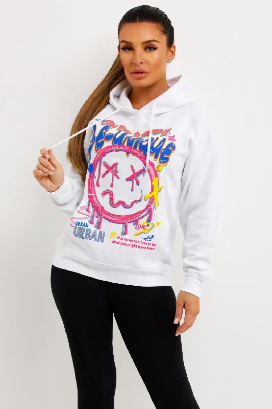 White Oversized Hoodie With Teddy Bear Be Unique Graphics