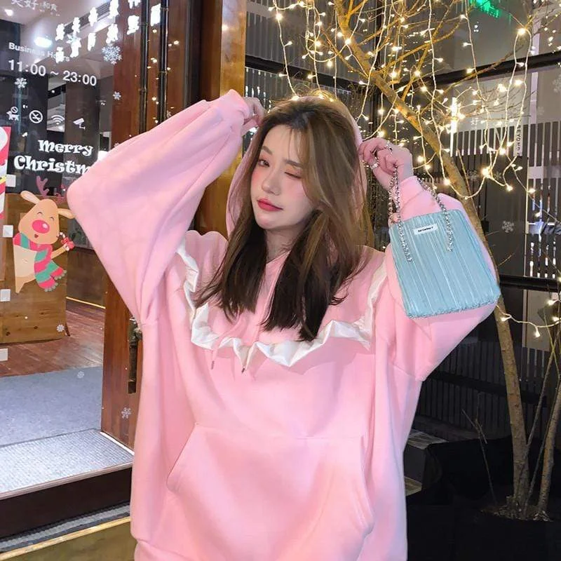 Women's Cute Falbala Splice Loose Hoodies Hooded Sweatshirt Casual Wear Street Style Women's Cute Falbala Splice Loose Hoodies Hooded Sweatshirt Casual Wear Street Style