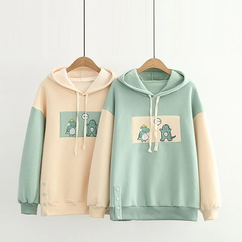Women's Kawaii Little Dinosaur Crocodile Contrast Color Hoodies Oversized Hoodie Comfort Casual Women's Kawaii Little Dinosaur Crocodile Contrast Color Hoodies Oversized Hoodie Comfort Casual