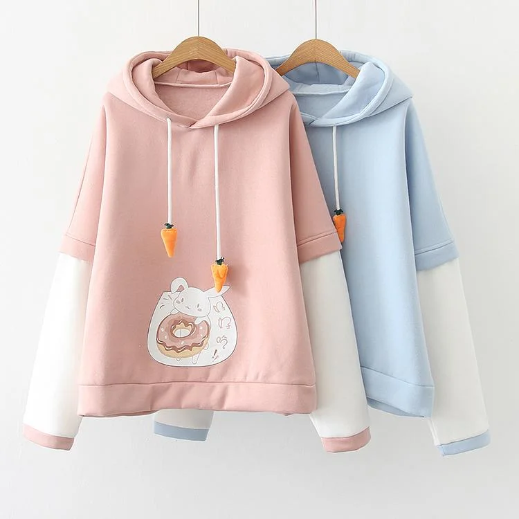 Women's Kawaii Rabbit Eating Sweet Buns Carrot Drawstrings Hoodies Hoodie with Logo Branding Identity Women's Kawaii Rabbit Eating Sweet Buns Carrot Drawstrings Hoodies Hoodie with Logo Branding Identity