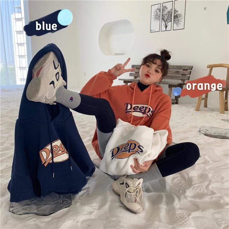 Women's Korean Fashion Deeps Printed Hoodies With Big Pocket Hoodie with Button Placket Classic Preppy Women's Korean Fashion Deeps Printed Hoodies With Big Pocket Hoodie with Button Placket Classic Preppy