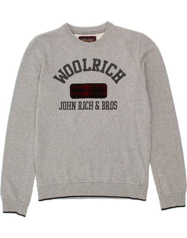 WOOLRICH Mens Graphic Sweatshirt Jumper Medium Grey Cotton