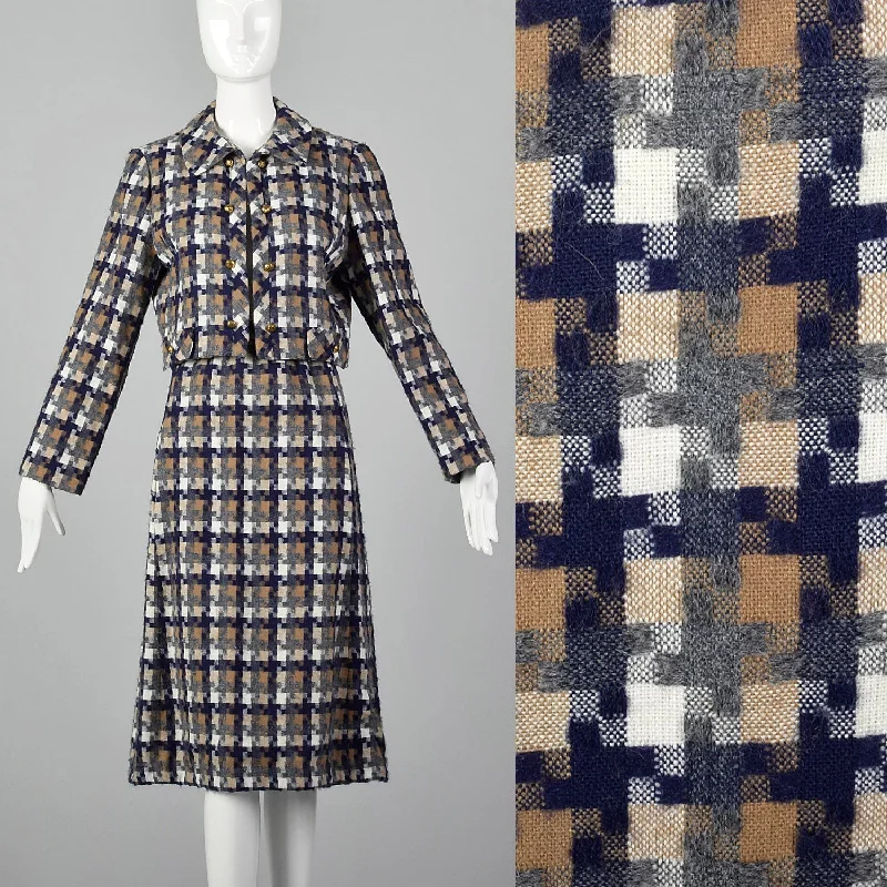 1970s Cropped Jacket and A Line Skirt Set in Wool Tweed Faux Fur Jacket Real Fur Jacket Shearling Jacket 1970s Cropped Jacket and A Line Skirt Set in Wool Tweed Faux Fur Jacket Real Fur Jacket Shearling Jacket